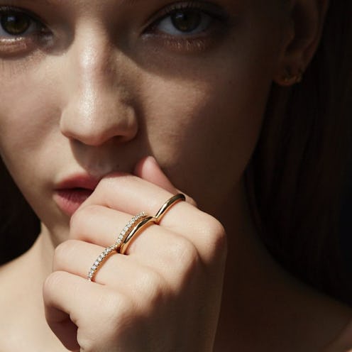 Model wearing KATKIM eternity rings.