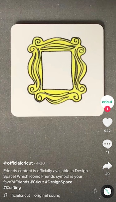 A 'Friends'-inspired coaster made from Cricut on TikTok sits on the table. 