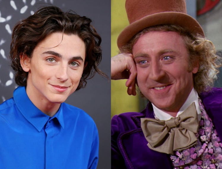 Timothée Chalamet and Gene Wilder as Willy Wonka