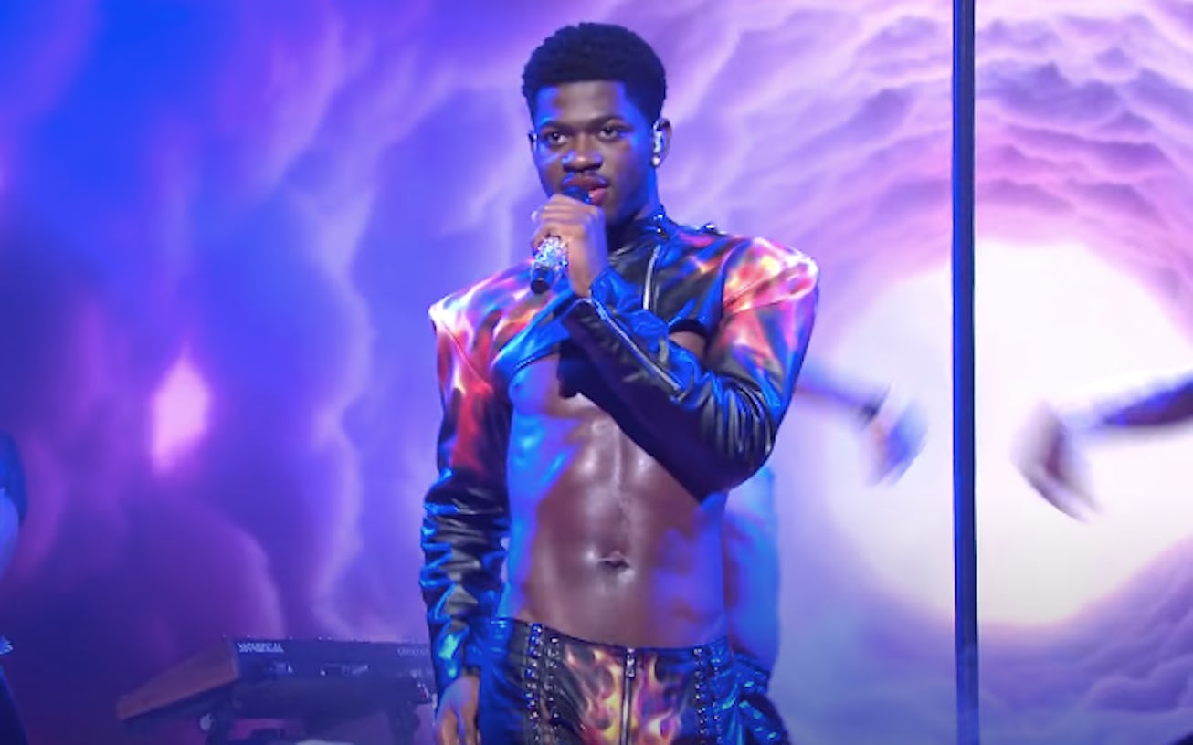 Lil Nas X was a good sport as he laughed about ripping his pants during his first Saturday Night Liv...