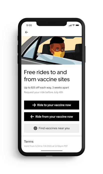 Uber is offering free rides up to $25 for transportation to COVID-19 vaccine appointments.