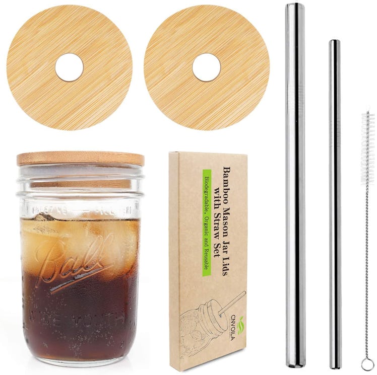 CNVOILA Mason Jar Lids With Straw (5 Pieces) 