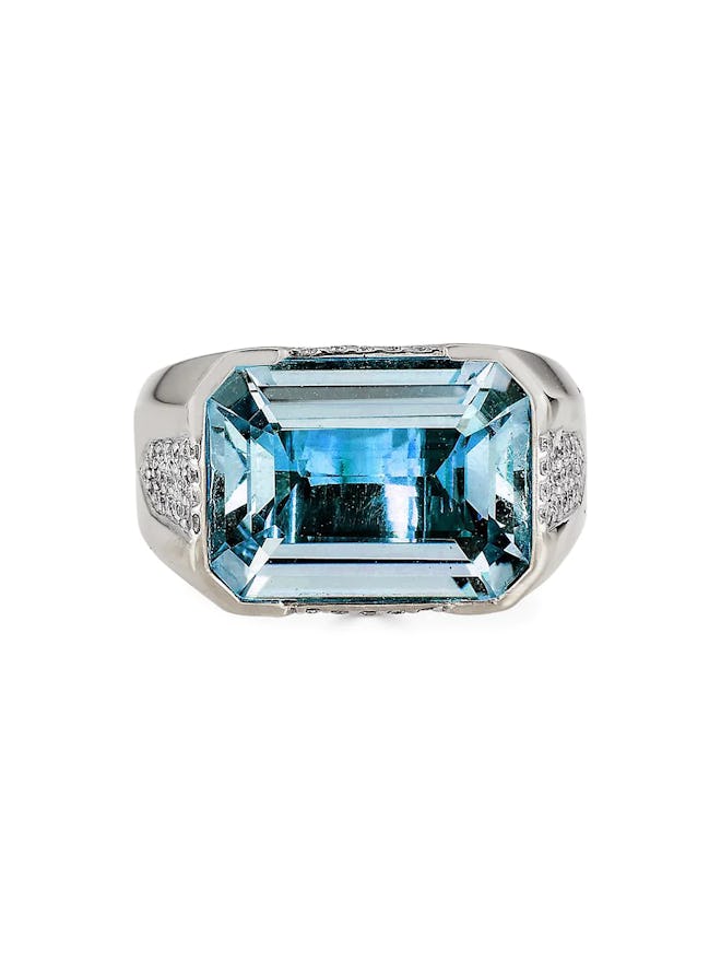 Pietra 18K White Gold, Blue Topaz & Diamond Ring