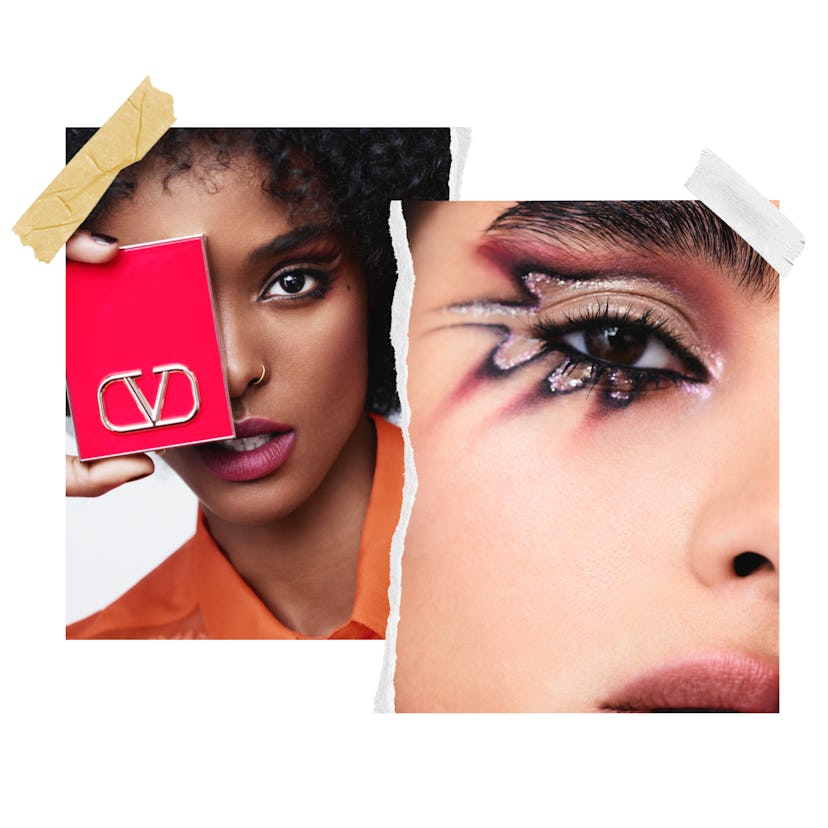 Two images from the Valentino Beauty campaign. The luxury brand's very first makeup collection launc...