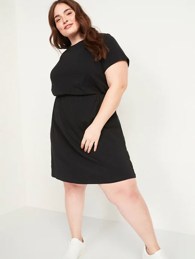 Waist-Defined Slub-Knit Plus-Size T-Shirt Dress