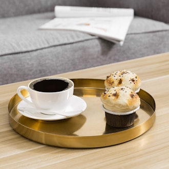 MyGift Brushed Brass Plated Round Serving Tray