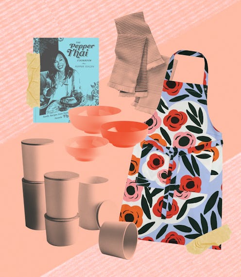 A selection of kitchen accessories under $50 suitable for a studio apartment