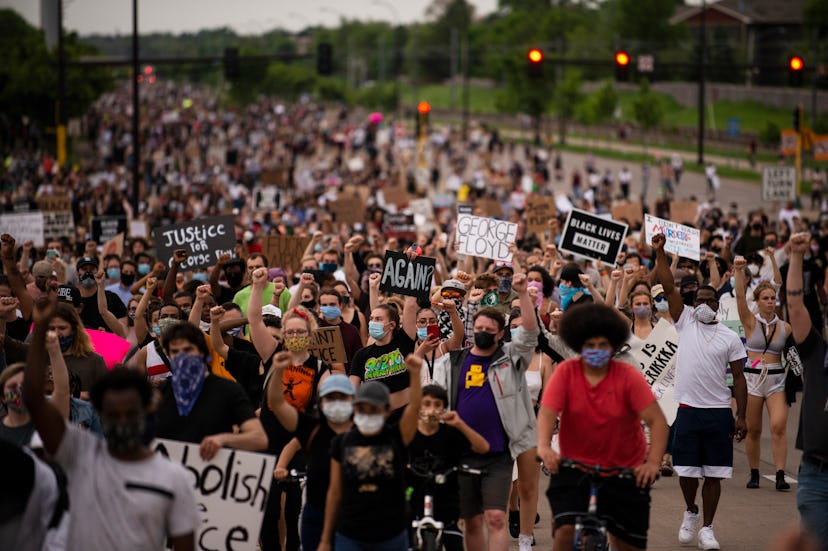 Protesters marching in Minneapolis, protesting for justice after the George Floyd murder