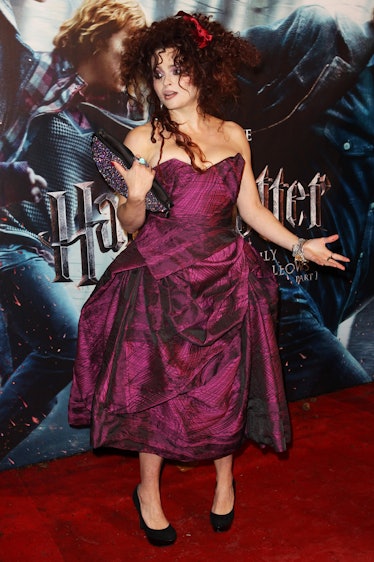 HBC on the Harry Potter red carpet in dark pink gown