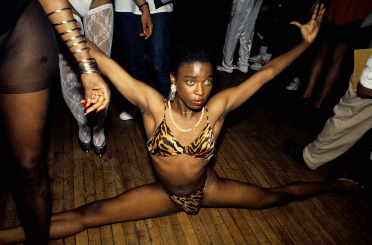 A person dancing at a drag ball in New York City, 1988.