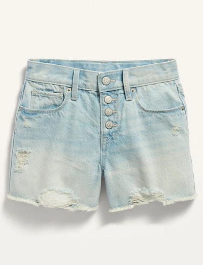Extra High-Waisted Light-Wash Distressed Cut-Off Jean Shorts for Girls