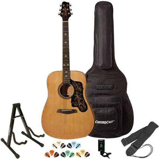 Sawtooth Acoustic Guitar with Padded Case, Tuner, Stand, Strap, Picks, and Free Music Lessons
