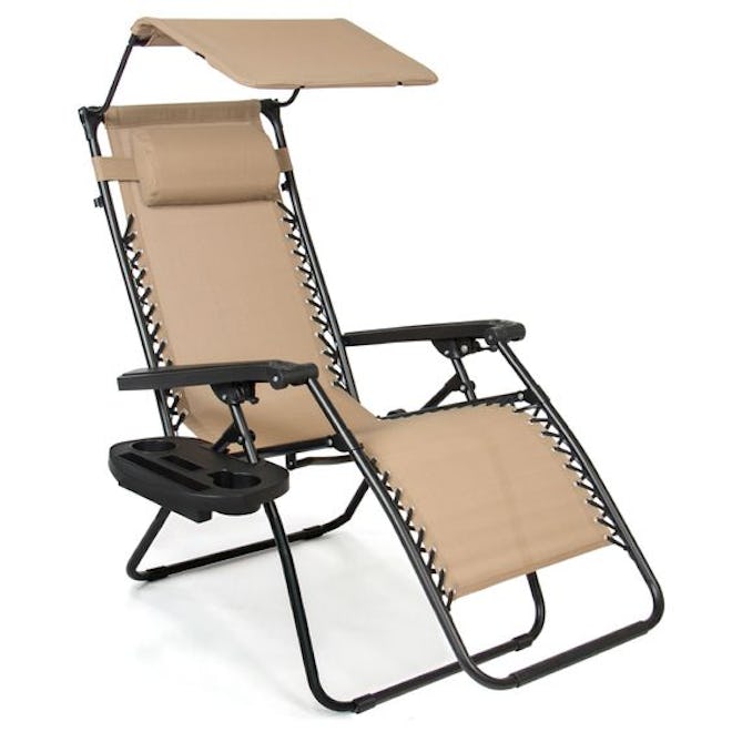 Best Choice Products Folding Zero Gravity Recliner Patio Lounge Chair w/ Canopy Shade, Headrest, Sid...