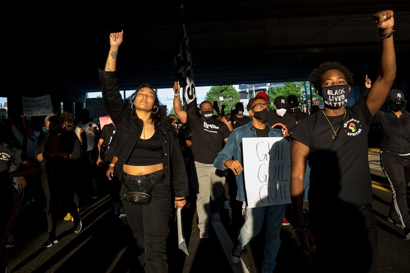 Protesters in Atlanta celebrating the guilty verdict for Derek Chauvin 
