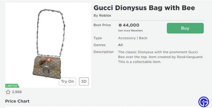 Roblox Gucci Dionysus Bag with Bee sale