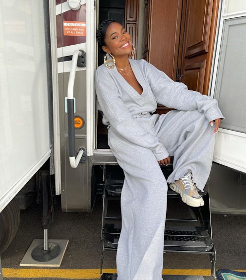 Gabrielle Union wears grey sweatsuit.
