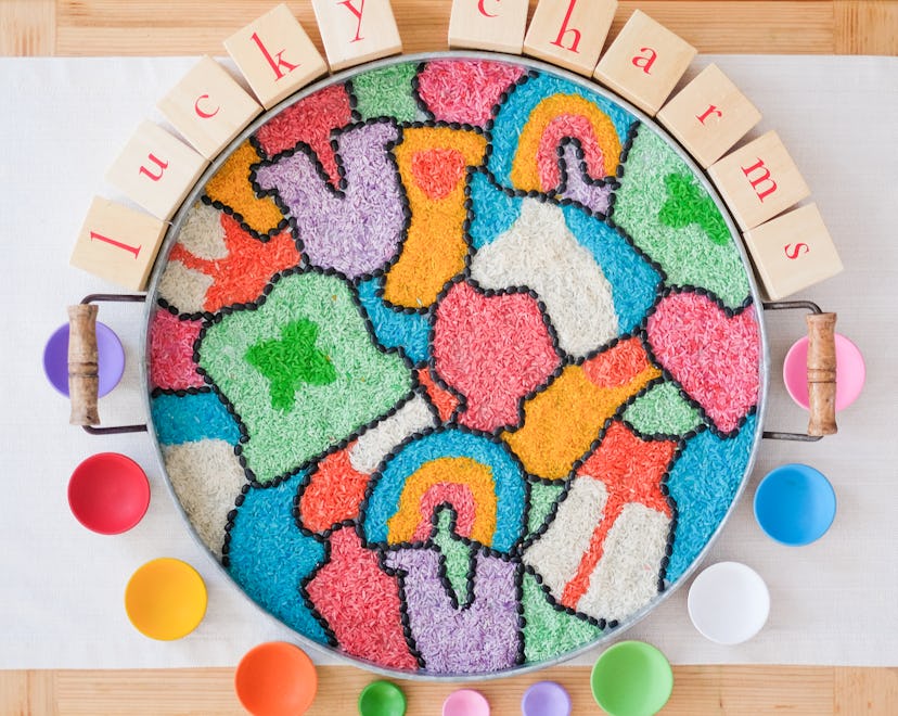 lucky charms themed sensory play art mosaic
