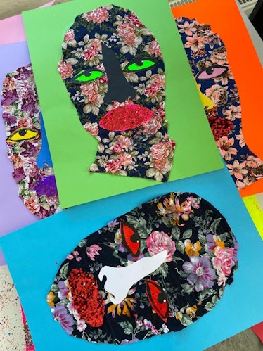 Christopher Kane's collages of faces made up of floral patterns and glitter 