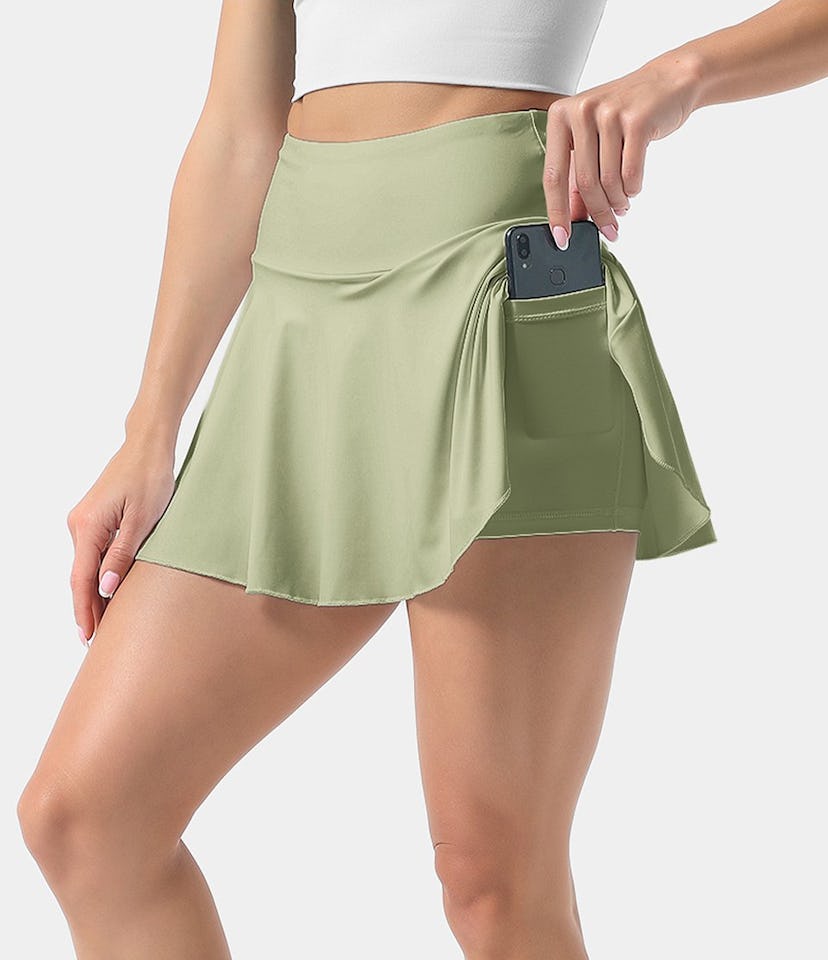 High Rise Side Pocket Flared Tennis Skirt