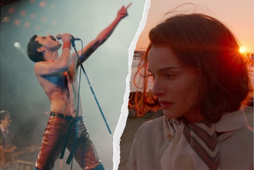 Image of Rami Malek in Bohemian Rhapsody and Natalie Portman in Jackie.