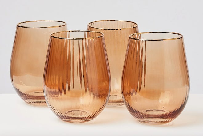 Rosado Pink Stemless Wine Glasses Set of Four