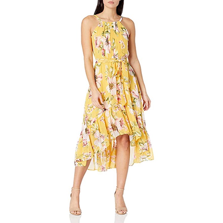 Vince Camuto Petite Printed Chiffon Halter High-Low Dress