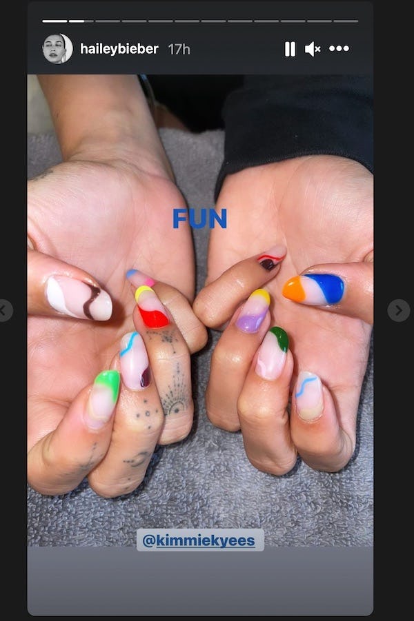 Hailey Bieber's Colorful New Manicure Is Easy To Recreate For Summer