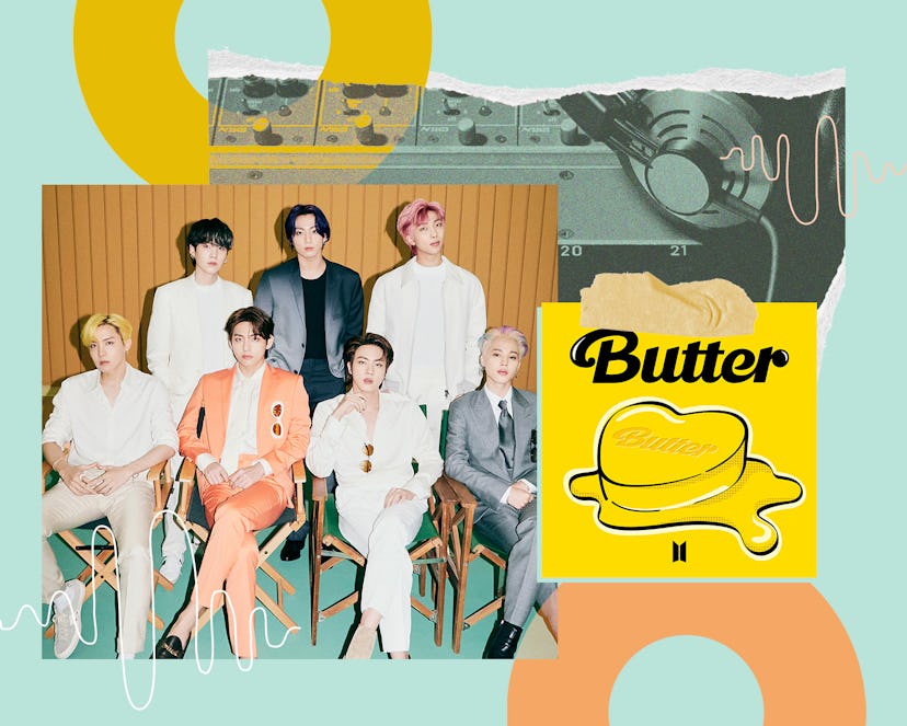 BTS's, also known as the Bangtan Boys, group photo and the cover photo of a new song called "Butter"