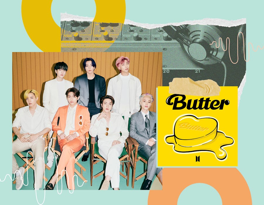 BTS's, also known as the Bangtan Boys, group photo and the cover photo of a new song called "Butter"