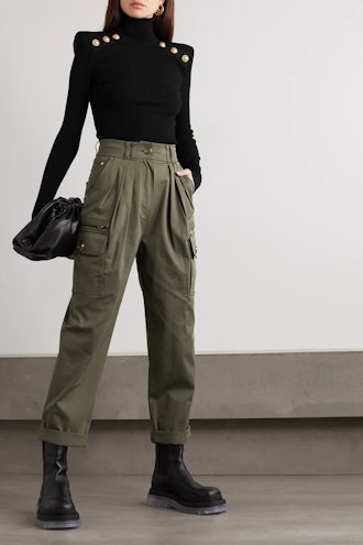 Pleated Cotton-Blend Twill Cargo Pants