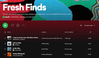 Spotify Fresh Finds playlist screenshot for Fresh Finds Program