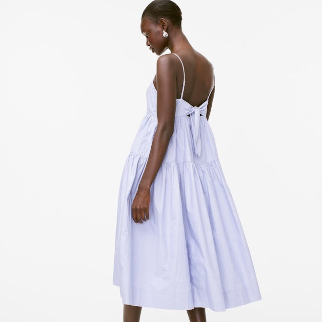 Tie-Back Tiered Cotton Poplin Dress