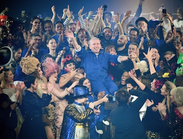Jean Paul Gaultier crowdsurfing at his final couture show