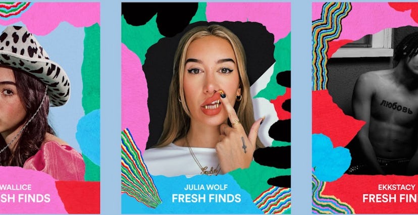 First four artists featured by Spotify's Fresh Finds Program, Wallice, Julia Wolf, Ekkstacy, Unusual...