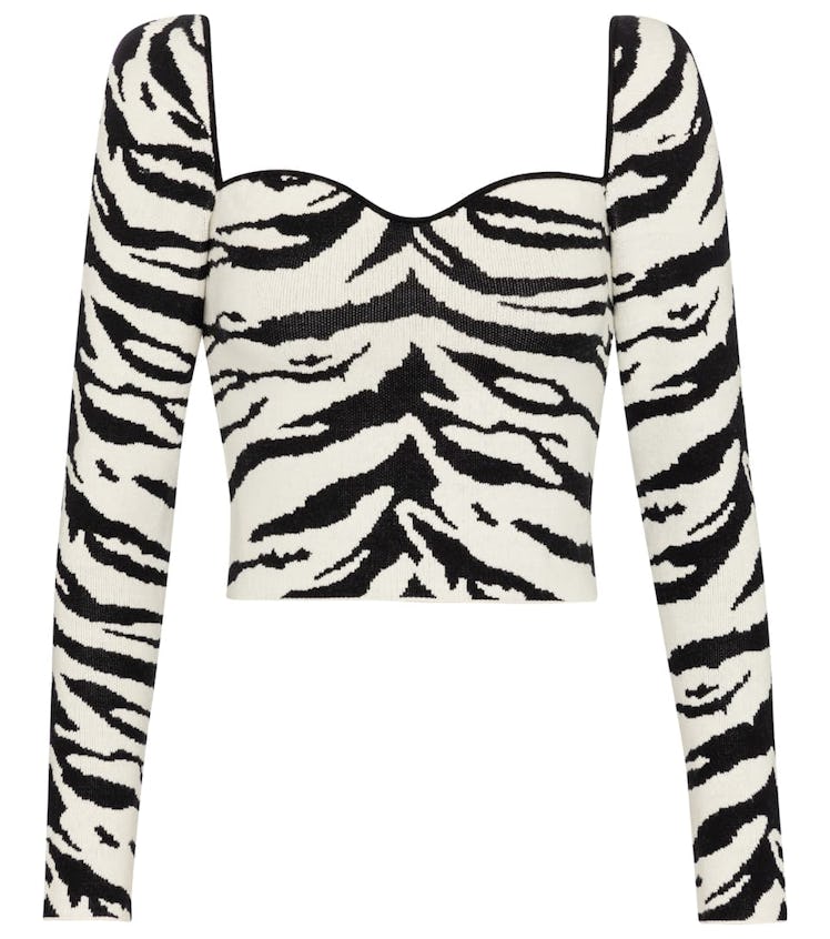 Zebra-print cotton-blend crop top