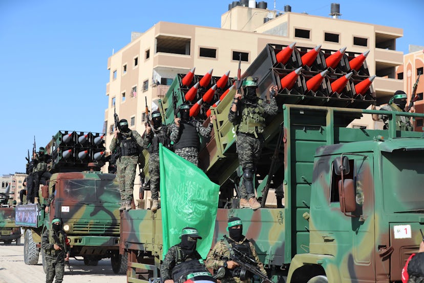 Ezzeddin al-Qassam Brigades, the armed wing of Palestinian group Hamas, marching in Gaza