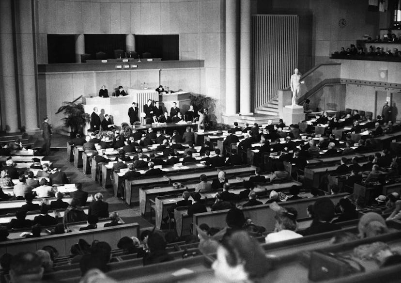 Chamber during the signing of the Geneva Conventions in Lausanne, Switzerland