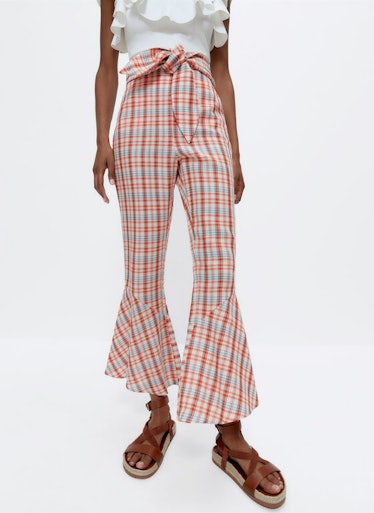 Checked Trousers With Ruffle