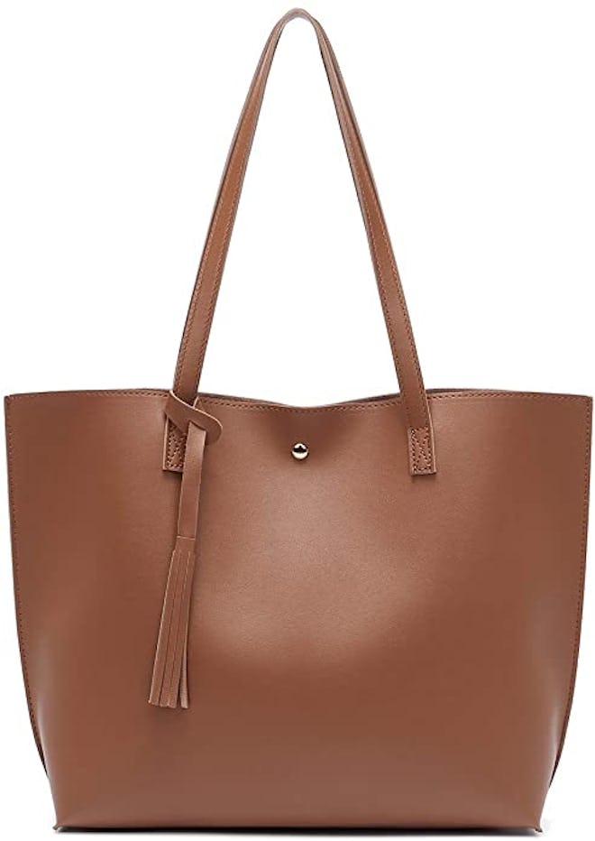 Women's Soft Faux Leather Tote Shoulder Bag from Dreubea, Big Capacity Tassel Hand