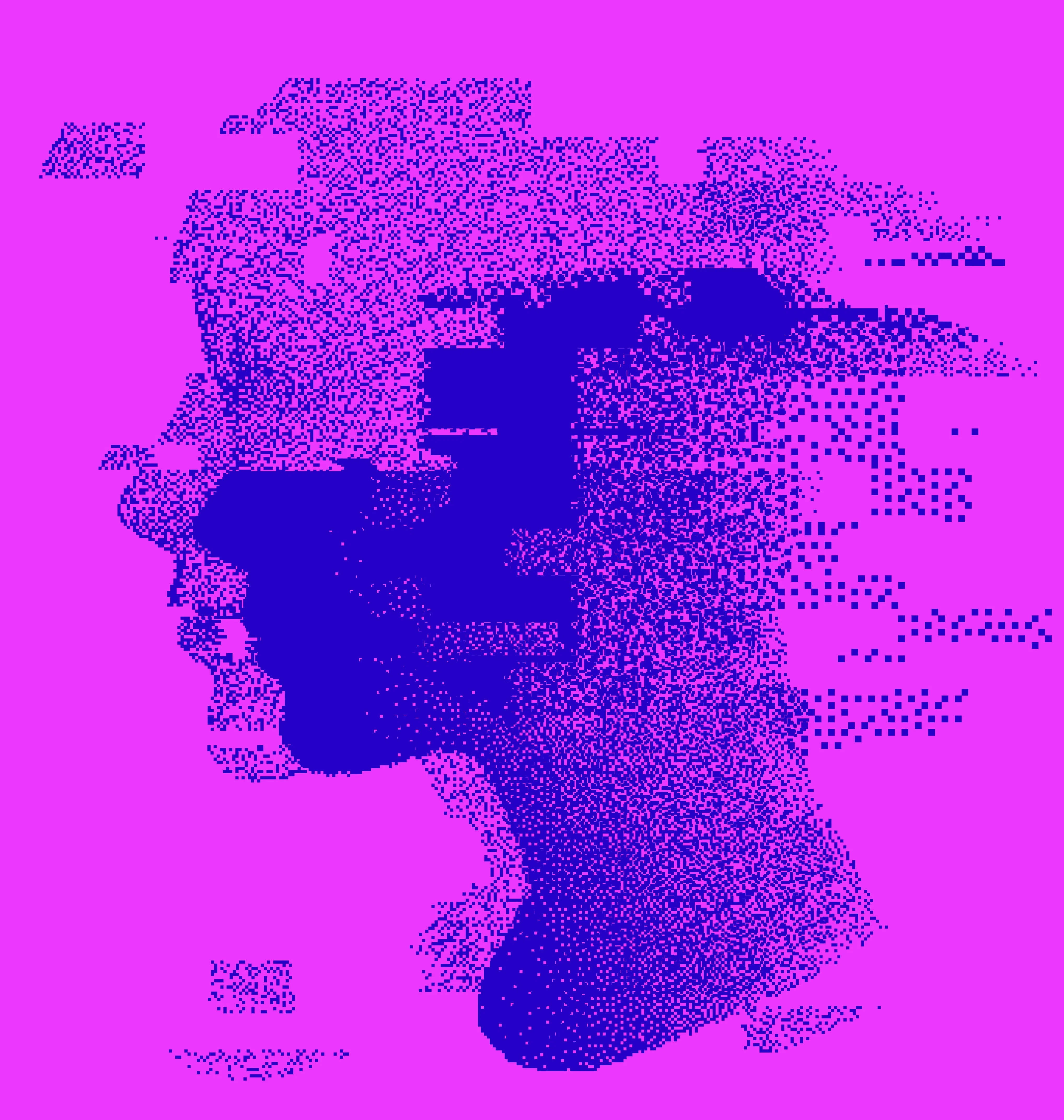 Human head made of particles with glitch art effect. Concept illustration of Mental health awareness or Artificial Mind.