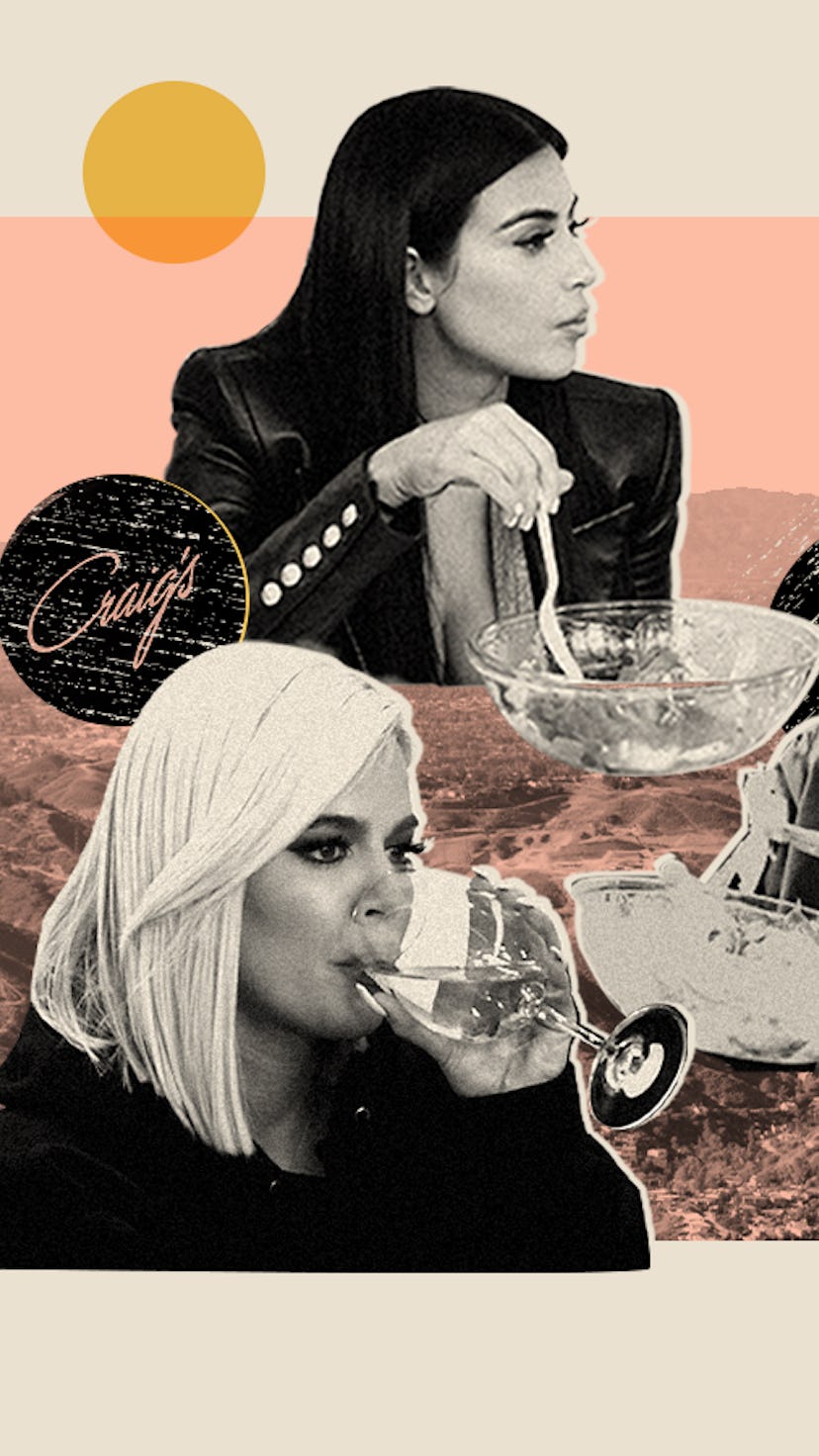 A collage photo of The Kardashian sisters dining out