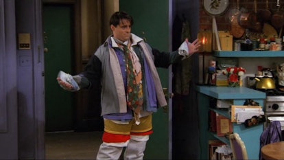Joey wearing all of Chandler's clothes in 'Friends: The One Where No One's Ready'