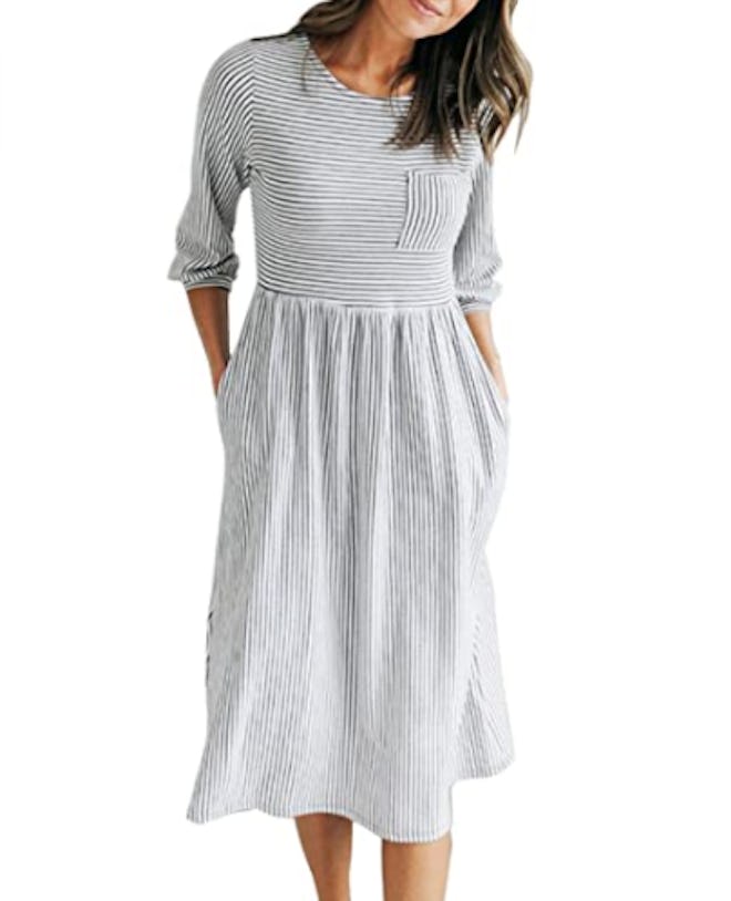 MEROKEETY Striped T-Shirt Dress 