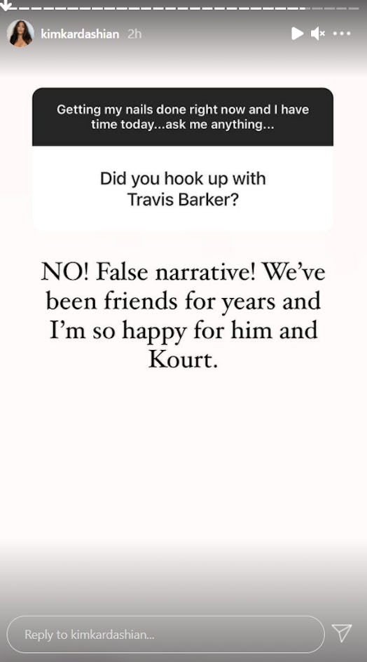 Kim Kardashian said she never cheated with Travis Barker. 