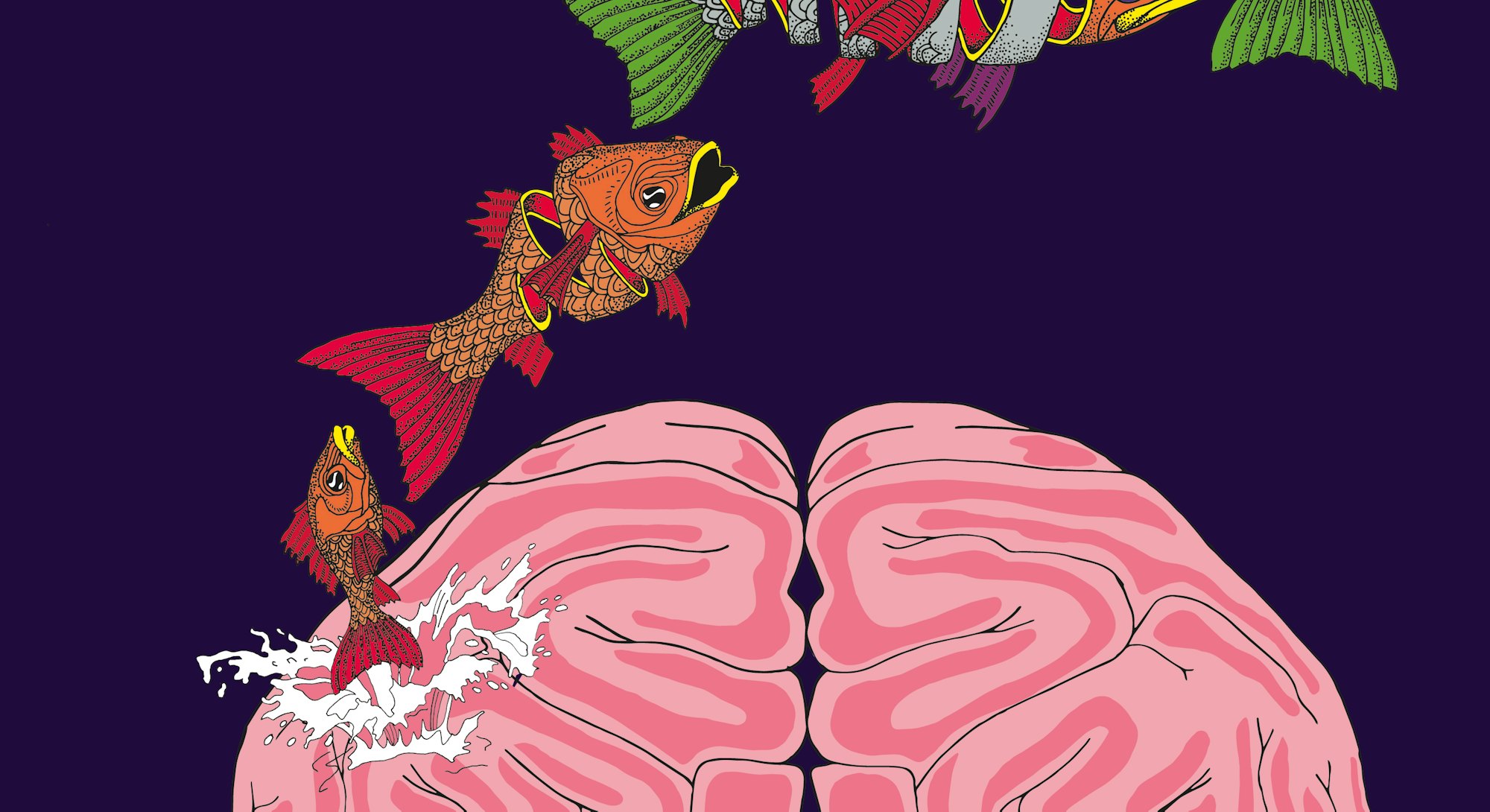 Hallucinatory image of brain "over-fitting" like A.I.