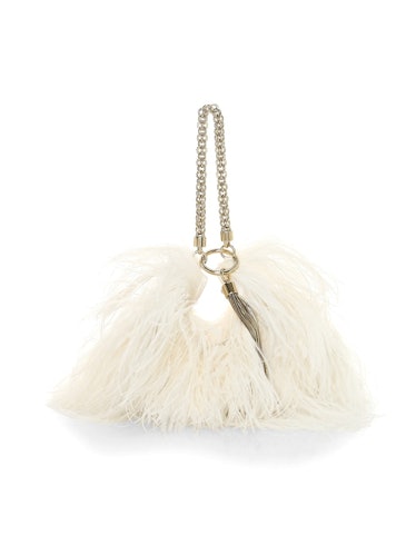 Callie Tassel Feather-Trimmed Leather Clutch