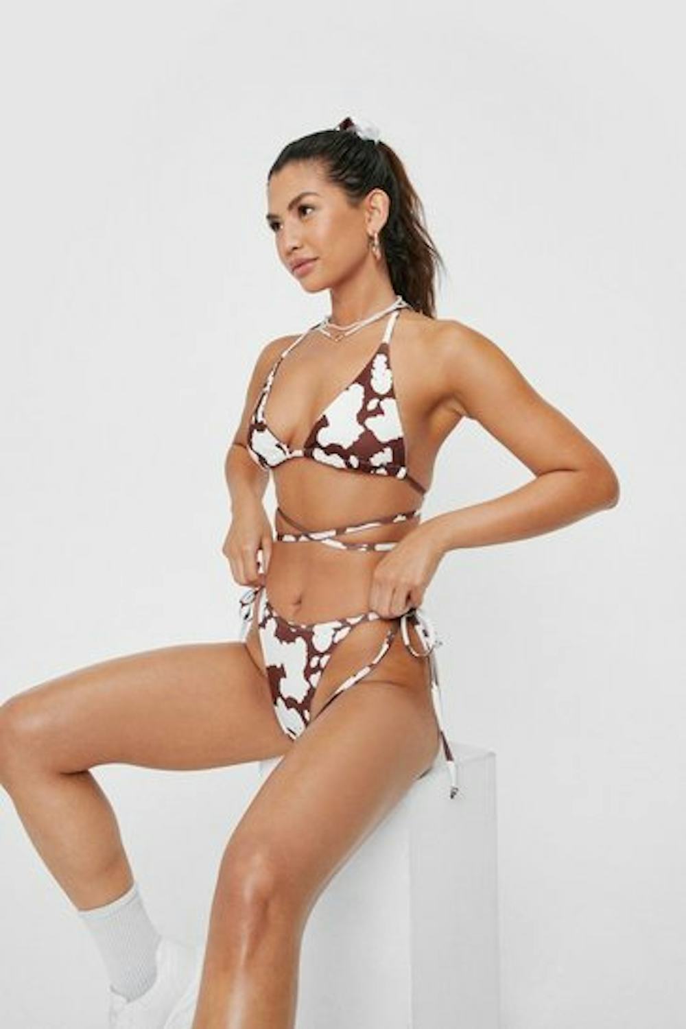 Cow Print Triangle Bikini and Scrunchie Set