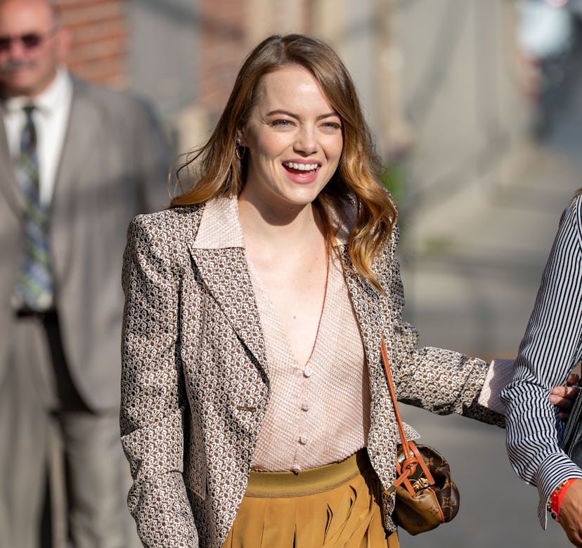 Emma Stone is seen at 'Jimmy Kimmel Live' on October 10, 2019 in Los Angeles, California. 