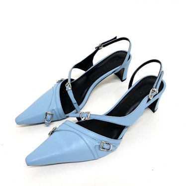 Blue Twisted Straps Mules