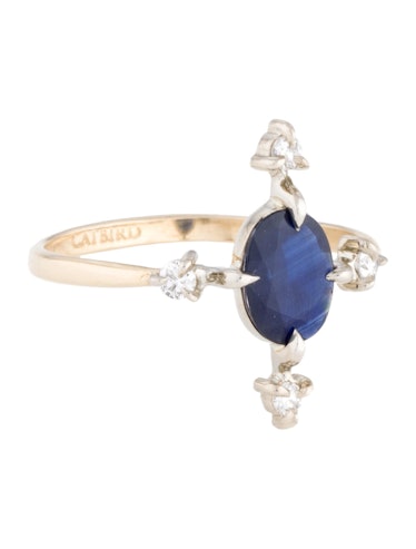 14K Sapphire & Diamond Moon Flower Ring